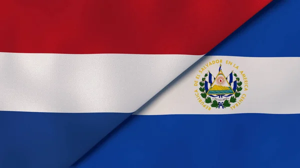 Två Delstater Flaggar Nederländerna Och Salvador Hög Kvalitet Affärsbakgrund Illustration — Stockfoto