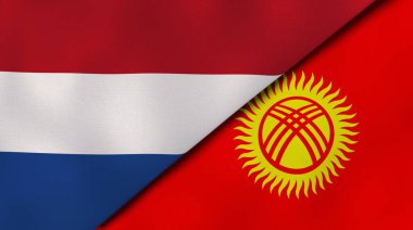Hollanda ve Kırgızistan 'ın iki bayrağı. Kaliteli bir iş geçmişi. 3d illüstrasyon