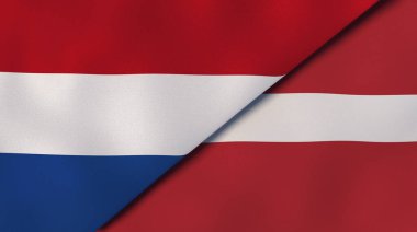 Hollanda ve Letonya 'nın iki bayrağı. Kaliteli bir iş geçmişi. 3d illüstrasyon