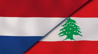 Hollanda ve Lübnan 'ın iki bayrağı. Kaliteli bir iş geçmişi. 3d illüstrasyon