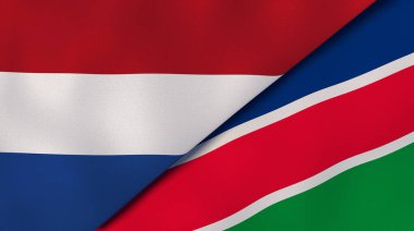Hollanda ve Namibya 'nın iki bayrağı. Kaliteli bir iş geçmişi. 3d illüstrasyon