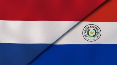 Hollanda ve Paraguay 'ın iki bayrağı. Kaliteli bir iş geçmişi. 3d illüstrasyon