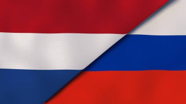 Hollanda ve Rusya 'nın iki bayrağı. Kaliteli bir iş geçmişi. 3d illüstrasyon