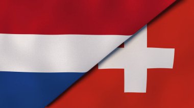Hollanda ve İsviçre 'nin iki bayrağı. Kaliteli bir iş geçmişi. 3d illüstrasyon