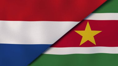 Hollanda ve Surinam 'ın iki bayrağı. Kaliteli bir iş geçmişi. 3d illüstrasyon