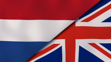Hollanda ve Birleşik Krallık 'ın iki bayrağı. Kaliteli bir iş geçmişi. 3d illüstrasyon