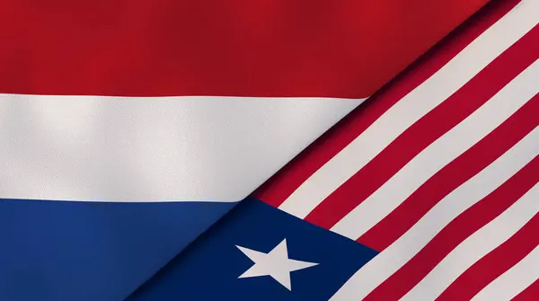 Due Stati Bandiere Dei Paesi Bassi Della Liberia Contesto Aziendale — Foto Stock