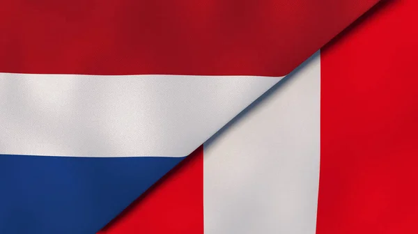 Twee Staten Vlaggen Van Nederland Peru Hoge Kwaliteit Zakelijke Achtergrond — Stockfoto