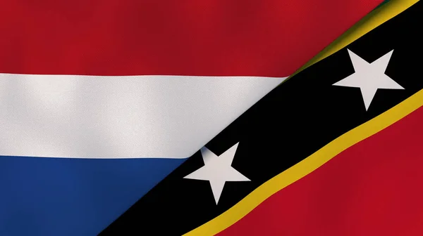 Due Stati Bandiere Dei Paesi Bassi Saint Kitts Nevis Contesto — Foto Stock