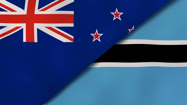 新西兰和博茨瓦纳的两个州的国旗 高质量的商业背景 3D说明 — 图库照片