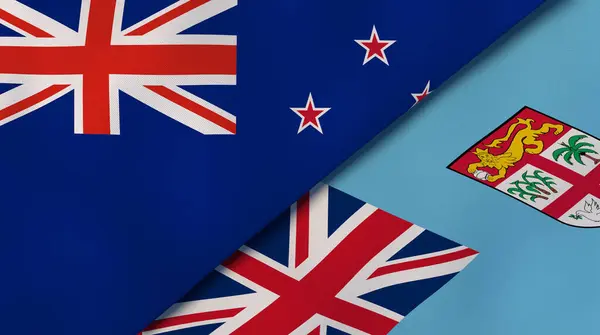 Два Прапори Штатів Нової Зеландії Фіджі Високоякісне Ділове Минуле Ілюстрація — стокове фото