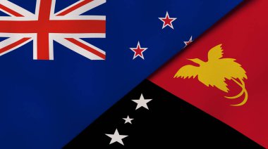 Yeni Zelanda ve Papua Yeni Gine 'nin iki bayrağı. Kaliteli bir iş geçmişi. 3d illüstrasyon