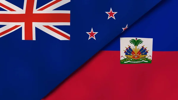 Two States Flags New Zealand Haiti High Quality Business Background — Stock Photo, Image