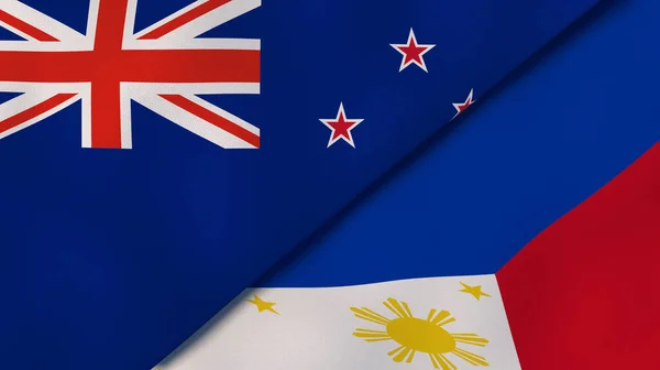Två Stater Flaggar Nya Zeeland Och Filippinerna Hög Kvalitet Affärsbakgrund — Stockfoto