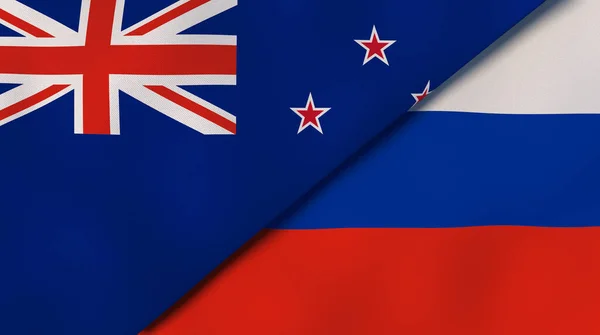 新西兰和俄罗斯的两个国家的国旗 高质量的商业背景 3D说明 — 图库照片