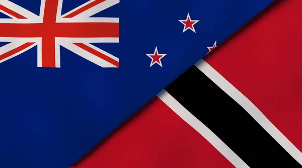 Twee Staten Vlaggen Van Nieuw Zeeland Trinidad Tobago Hoge Kwaliteit — Stockfoto