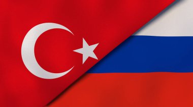 Türkiye ve Rusya 'nın iki bayrağı. Kaliteli bir iş geçmişi. 3d illüstrasyon