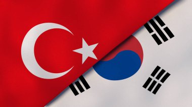Türkiye ve Güney Kore 'nin iki bayrağı. Kaliteli bir iş geçmişi. 3d illüstrasyon