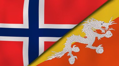 Norveç ve Butan 'ın iki bayrağı. Kaliteli bir iş geçmişi. 3d illüstrasyon