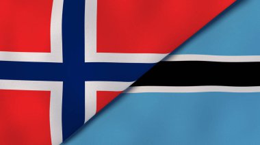 Norveç ve Botswana 'nın iki bayrağı. Kaliteli bir iş geçmişi. 3d illüstrasyon
