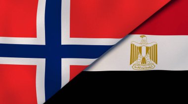 Norveç ve Mısır 'ın iki bayrağı. Kaliteli bir iş geçmişi. 3d illüstrasyon