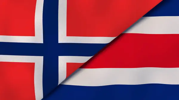 Twee Vlaggen Van Noorwegen Costa Rica Hoge Kwaliteit Zakelijke Achtergrond — Stockfoto