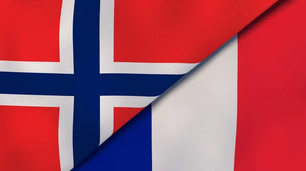 Två Stater Flaggar Norge Och Frankrike Hög Kvalitet Affärsbakgrund Illustration — Stockfoto