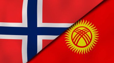 Norveç ve Kırgızistan 'ın iki bayrağı. Kaliteli bir iş geçmişi. 3d illüstrasyon