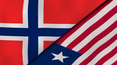 Norveç ve Liberya 'nın iki bayrağı. Kaliteli bir iş geçmişi. 3d illüstrasyon