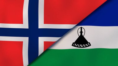Norveç ve Lesotho 'nun iki bayrağı. Kaliteli bir iş geçmişi. 3d illüstrasyon