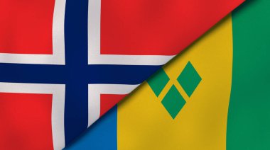 Norveç, Saint Vincent ve Grenadines 'in iki bayrağı. Kaliteli bir iş geçmişi. 3d illüstrasyon