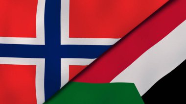 Norveç ve Sudan 'ın iki bayrağı. Kaliteli bir iş geçmişi. 3d illüstrasyon