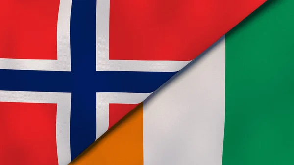 Dwie Flagi Norwegii Wybrzeża Kości Słoniowej Wysokiej Jakości Doświadczenie Biznesowe — Zdjęcie stockowe
