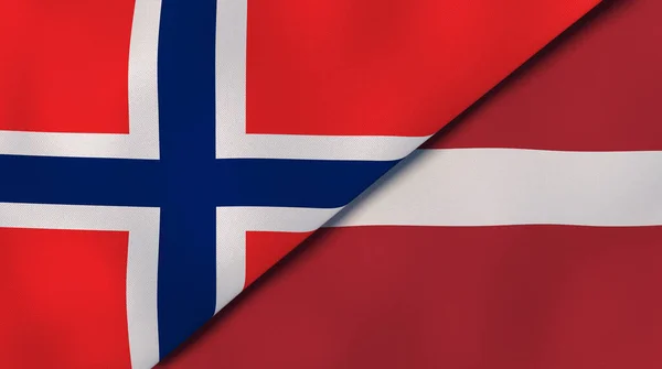 Två Stater Flaggar Norge Och Lettland Hög Kvalitet Affärsbakgrund Illustration — Stockfoto