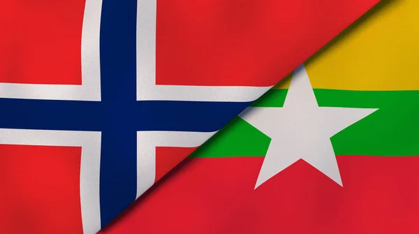 Two States Flags Norway Myanmar High Quality Business Background Illustration — Stock Photo, Image