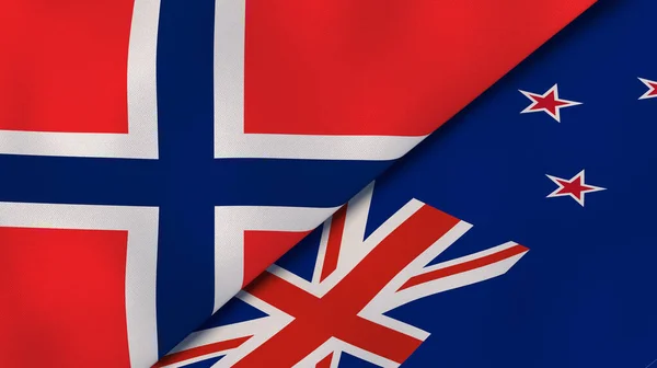 Dva Státy Vlajky Norska Nového Zélandu Vysoce Kvalitní Obchodní Zázemí — Stock fotografie
