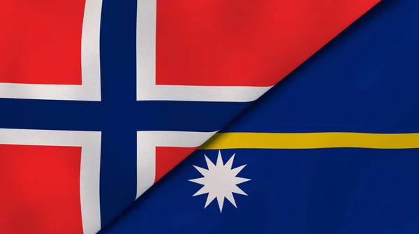 Δύο Σημαίες Της Νορβηγίας Και Του Ναούρου Επαγγελματικό Υπόβαθρο Υψηλής — Φωτογραφία Αρχείου