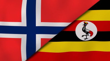 Norveç ve Uganda 'nın iki bayrağı. Kaliteli bir iş geçmişi. 3d illüstrasyon