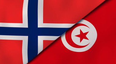 Norveç ve Tunus 'un iki bayrağı. Kaliteli bir iş geçmişi. 3d illüstrasyon