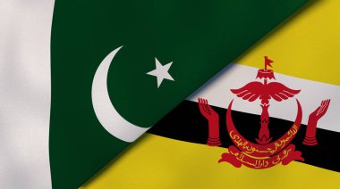 Pakistan ve Brunei 'nin iki bayrağı. Kaliteli bir iş geçmişi. 3d illüstrasyon