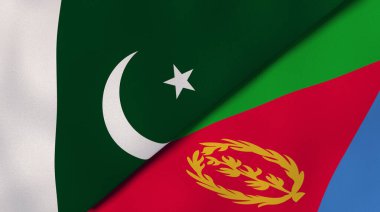 Pakistan ve Eritre 'nin iki bayrağı. Kaliteli bir iş geçmişi. 3d illüstrasyon