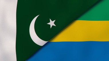 Pakistan ve Gabon 'un iki bayrağı. Kaliteli bir iş geçmişi. 3d illüstrasyon