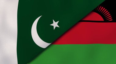 Pakistan ve Malawi 'nin iki bayrağı. Kaliteli bir iş geçmişi. 3d illüstrasyon
