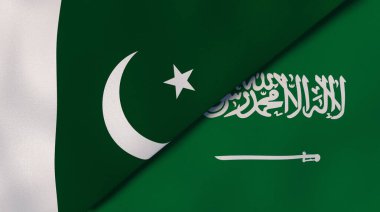 Pakistan ve Suudi Arabistan 'ın iki bayrağı. Kaliteli bir iş geçmişi. 3d illüstrasyon