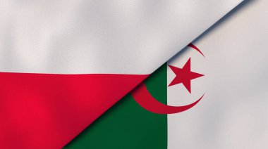 Polonya ve Cezayir 'in iki bayrağı. Kaliteli bir iş geçmişi. 3d illüstrasyon