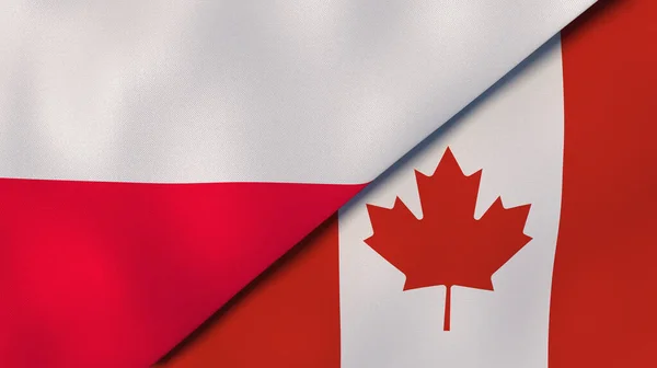 Twee Staten Vlaggen Van Polen Canada Hoge Kwaliteit Zakelijke Achtergrond — Stockfoto