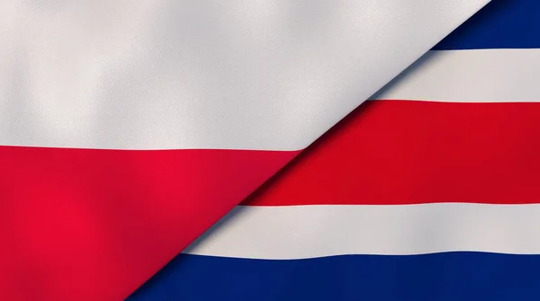 Dois Estados Bandeiras Polônia Costa Rica Fundo Negócios Alta Qualidade — Fotografia de Stock