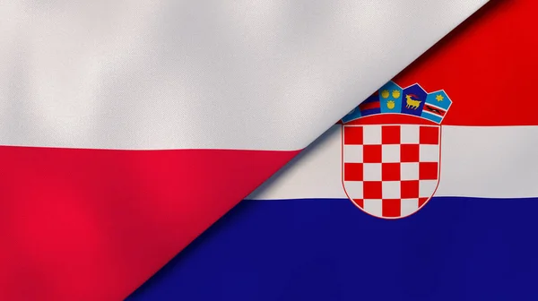 Twee Vlaggen Van Polen Kroatië Hoge Kwaliteit Zakelijke Achtergrond Illustratie — Stockfoto