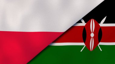 Polonya ve Kenya 'nın iki bayrağı. Kaliteli bir iş geçmişi. 3d illüstrasyon