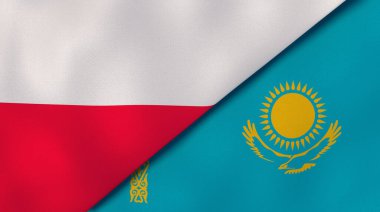 Polonya ve Kazakistan 'ın iki bayrağı. Kaliteli bir iş geçmişi. 3d illüstrasyon